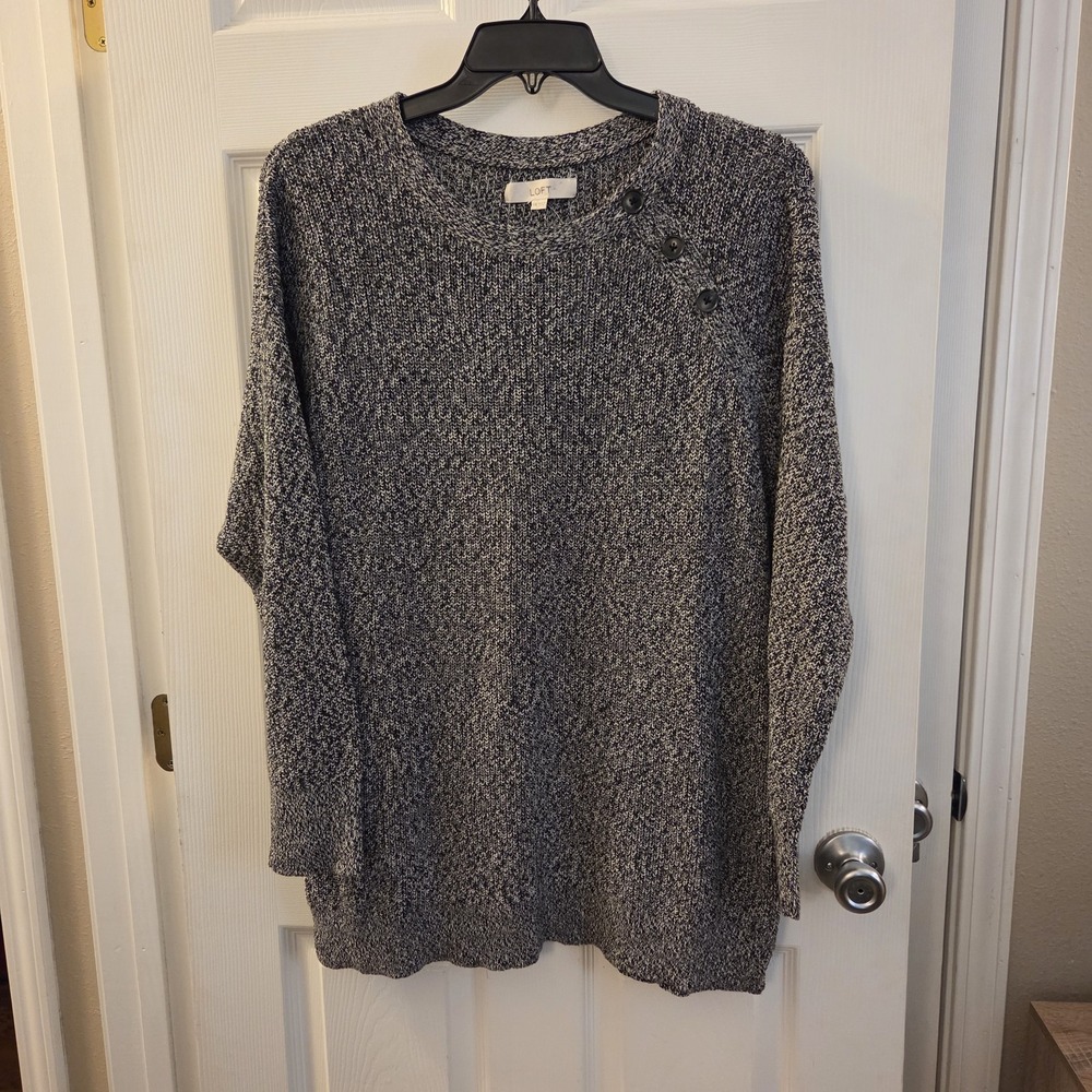 Loft sz XXL long tunic‎ sweater NWT blk/wht casual knit career basic 100% cotton